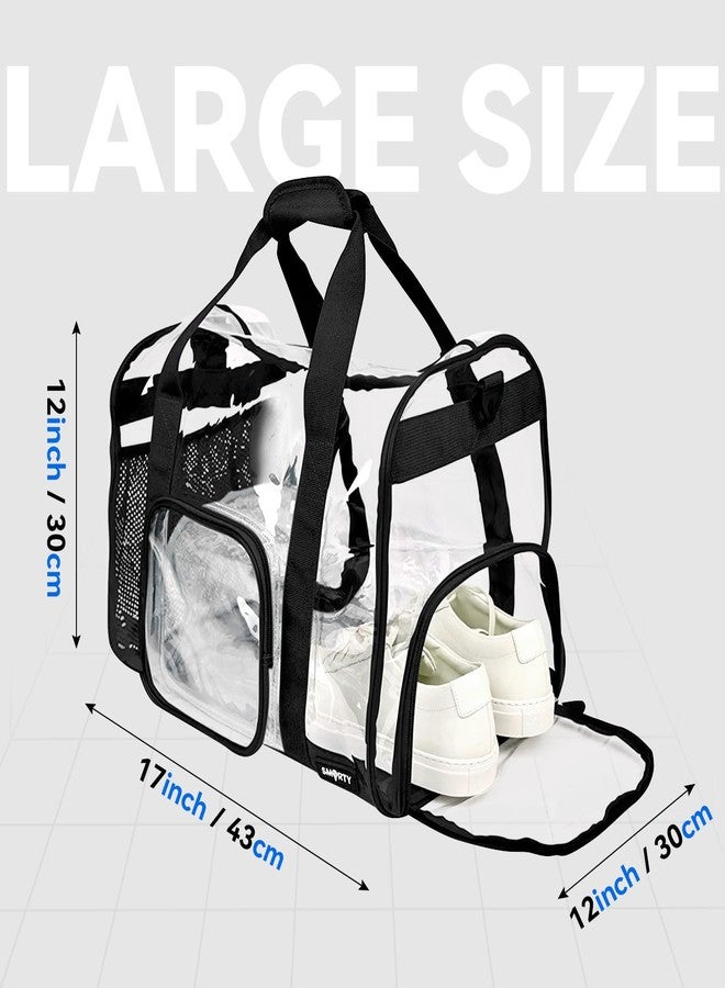 CXWLJL Large Transparent Bag with Shoe Compartment, Transparent Gym Bag with Adjustable Shoulder Strap for Home, Travel and Sporting Events - Black - Image 2